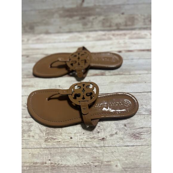 Tory Burch Miller Sandals Tan Patent Leather Women's Size 9.5 M Flats Neutral - Picture 4 of 8